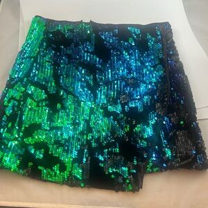 Forever 21 - black sequin skirt, blue/green sequins. Size Small